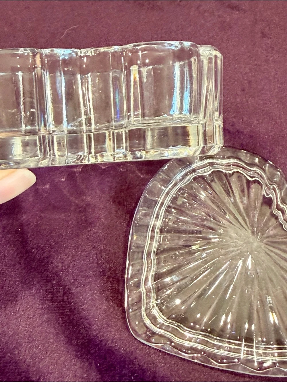 Vintage Lead Crystal Heart Shaped Trinket Box with Lid